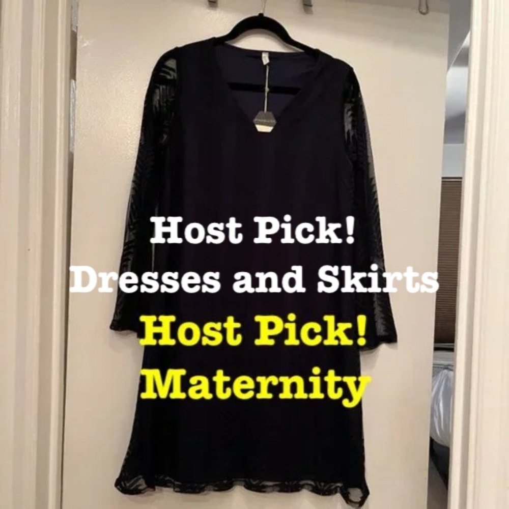 PinkBlush Black Maternity Dress Medium M NWT Lace Sheer Long Sleeve V-Neck Shift